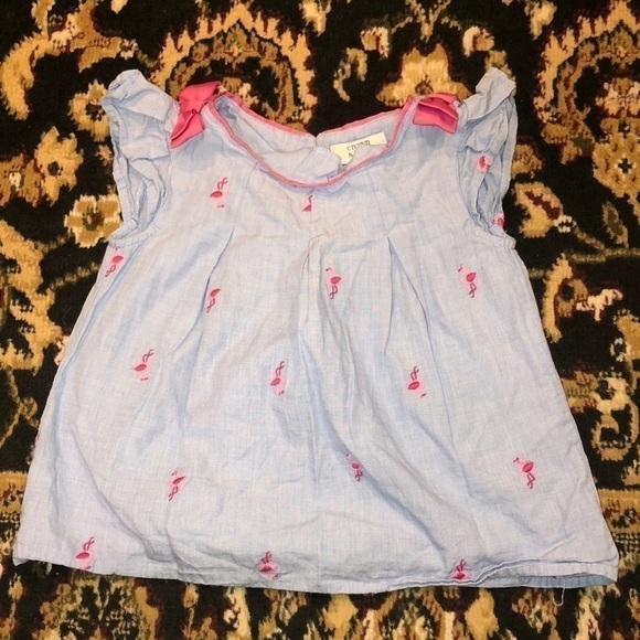 5/$10 Crown & Ivy size 4 denim top with pink flamingos and ribbons - Picture 2 of 8
